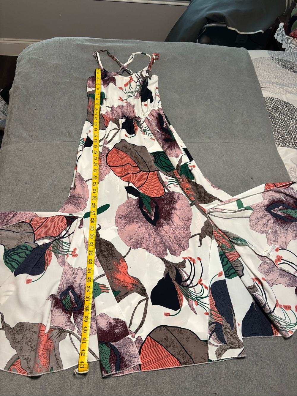 Cupshe White Maxi Dress With Pink, Purple, Green, & Coral Floral Print